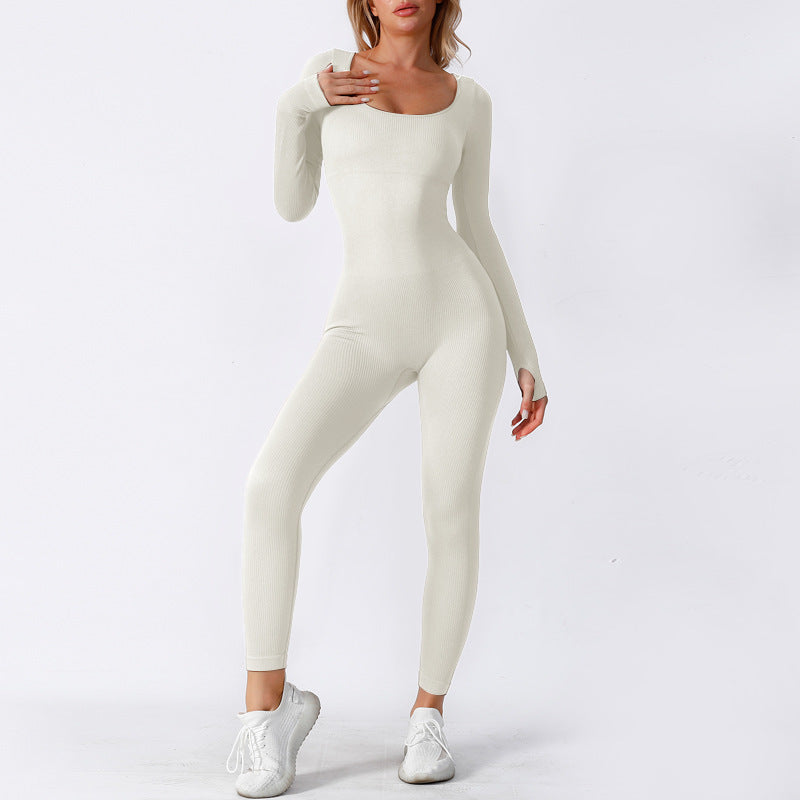 Seamless Yoga Jumpsuit Long Sleeve Dance Sports Workout Clothes High Elastic Belly Shaping