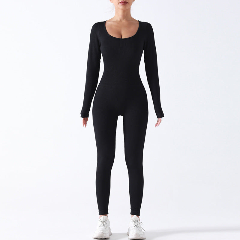 Seamless Yoga Jumpsuit Long Sleeve Dance Sports Workout Clothes High Elastic Belly Shaping