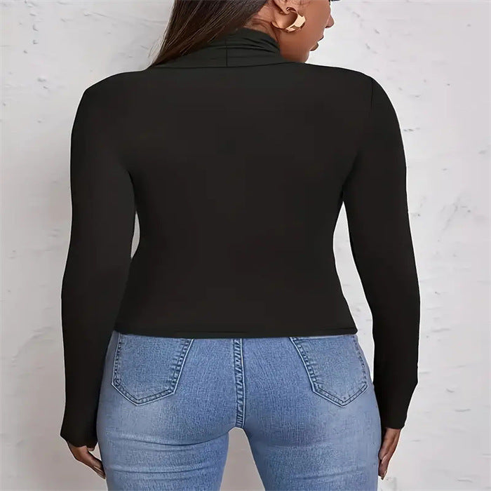 European And American Solid Color Turtleneck Casual Long-sleeved Top