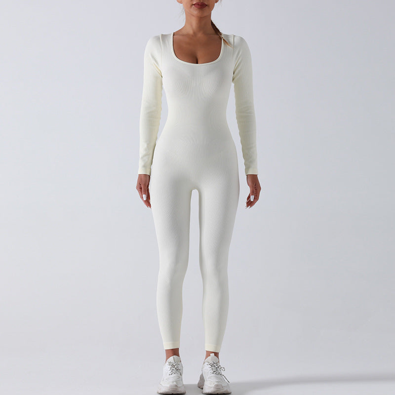 Seamless Yoga Jumpsuit Long Sleeve Dance Sports Workout Clothes High Elastic Belly Shaping