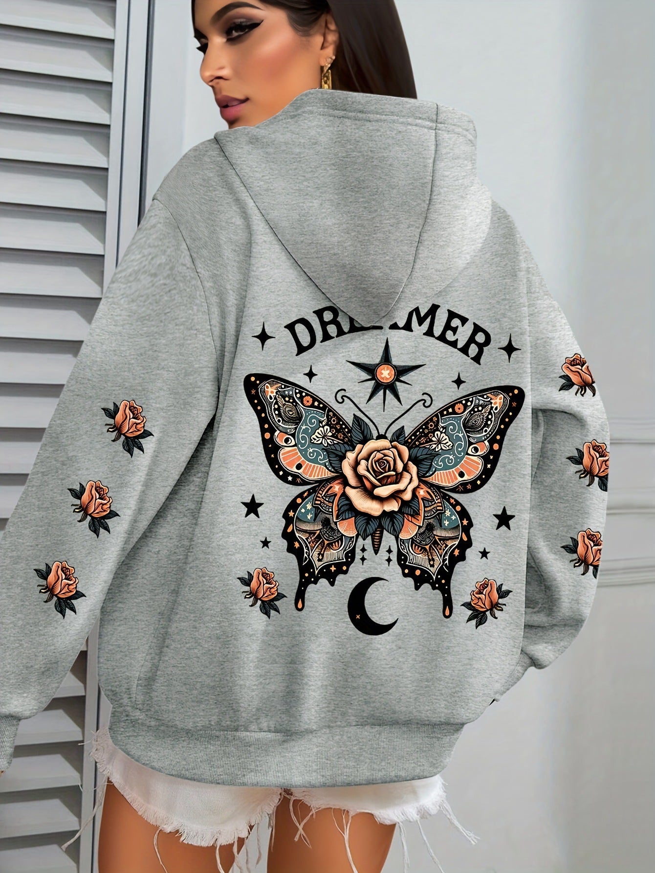 Letter Print Hoodie Casual Drawstring