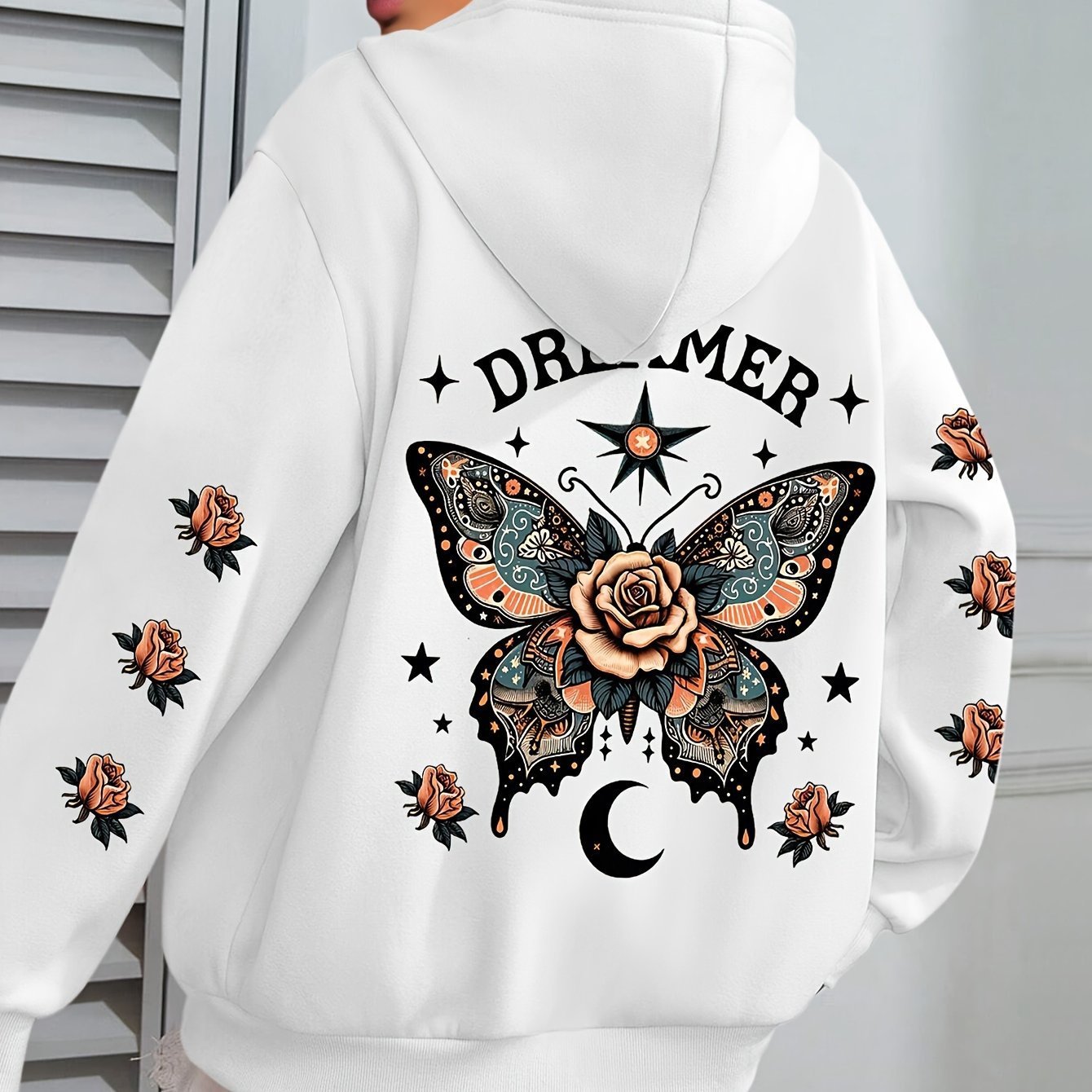 Letter Print Hoodie Casual Drawstring