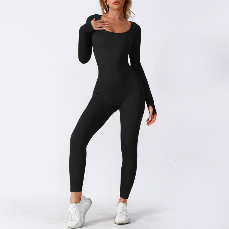 Seamless Yoga Jumpsuit Long Sleeve Dance Sports Workout Clothes High Elastic Belly Shaping