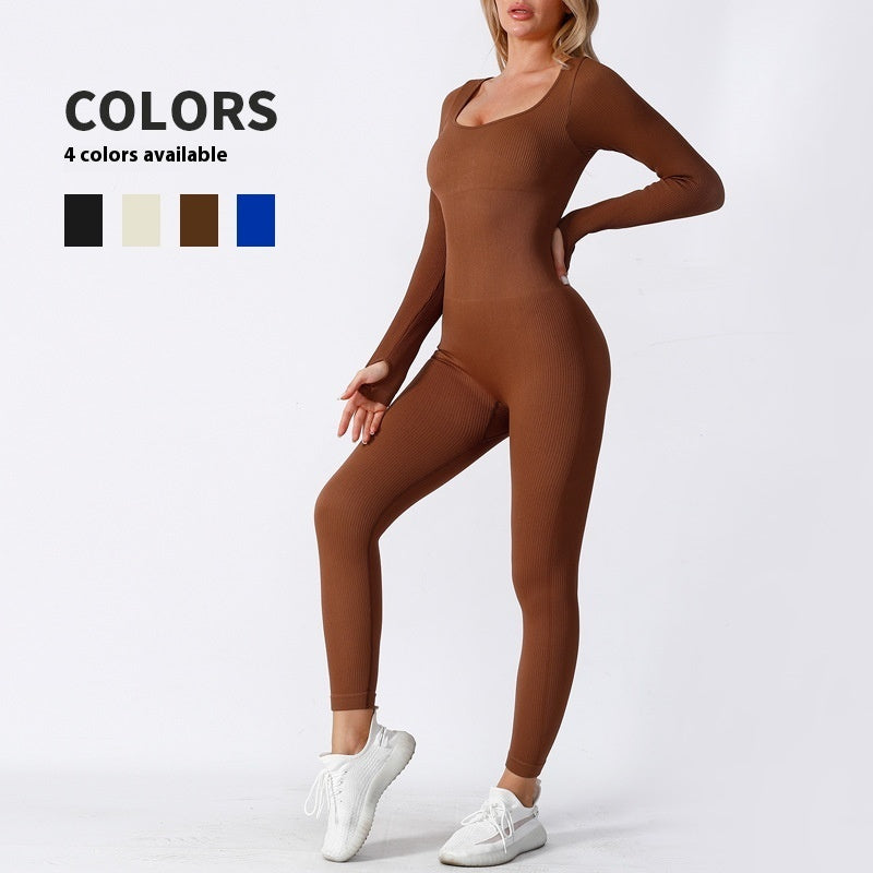 Seamless Yoga Jumpsuit Long Sleeve Dance Sports Workout Clothes High Elastic Belly Shaping